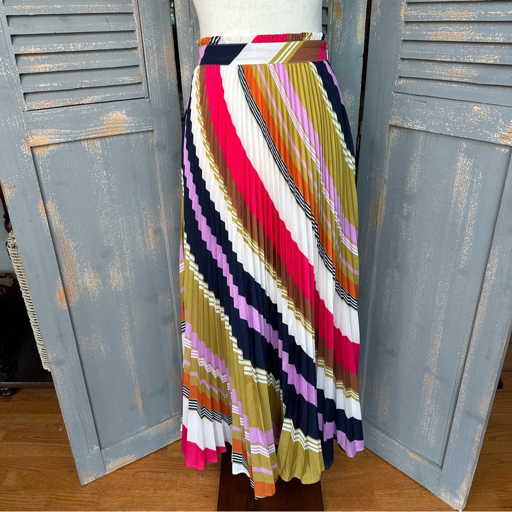 Pleated Chevron Midi Skirt in Multicolor Stripe - Picture 3 of 14